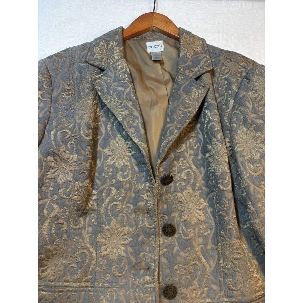 Chicos Golden Blues Ampere Jacket Suit Blazer Womens Size 3 Floral Lined Preppy - Picture 5 of 14